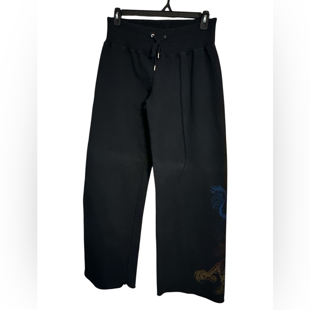 Lucky Brand Vintage Y2K Asian Dragon Black Wide Leg Drawstring Sweatpants Large